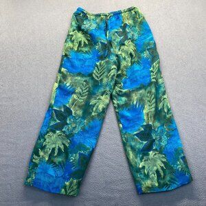 VTG GANTOS ‎ Pants Coverup Size Large Teal Green Palm,Floral.Drawstring,Pockets
